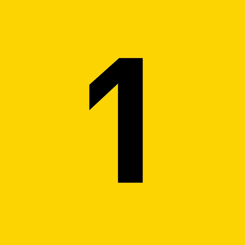 Black number '1' on a yellow background