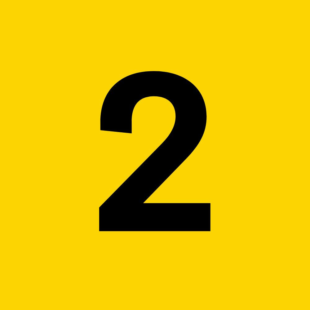 Black number '2' on a yellow background