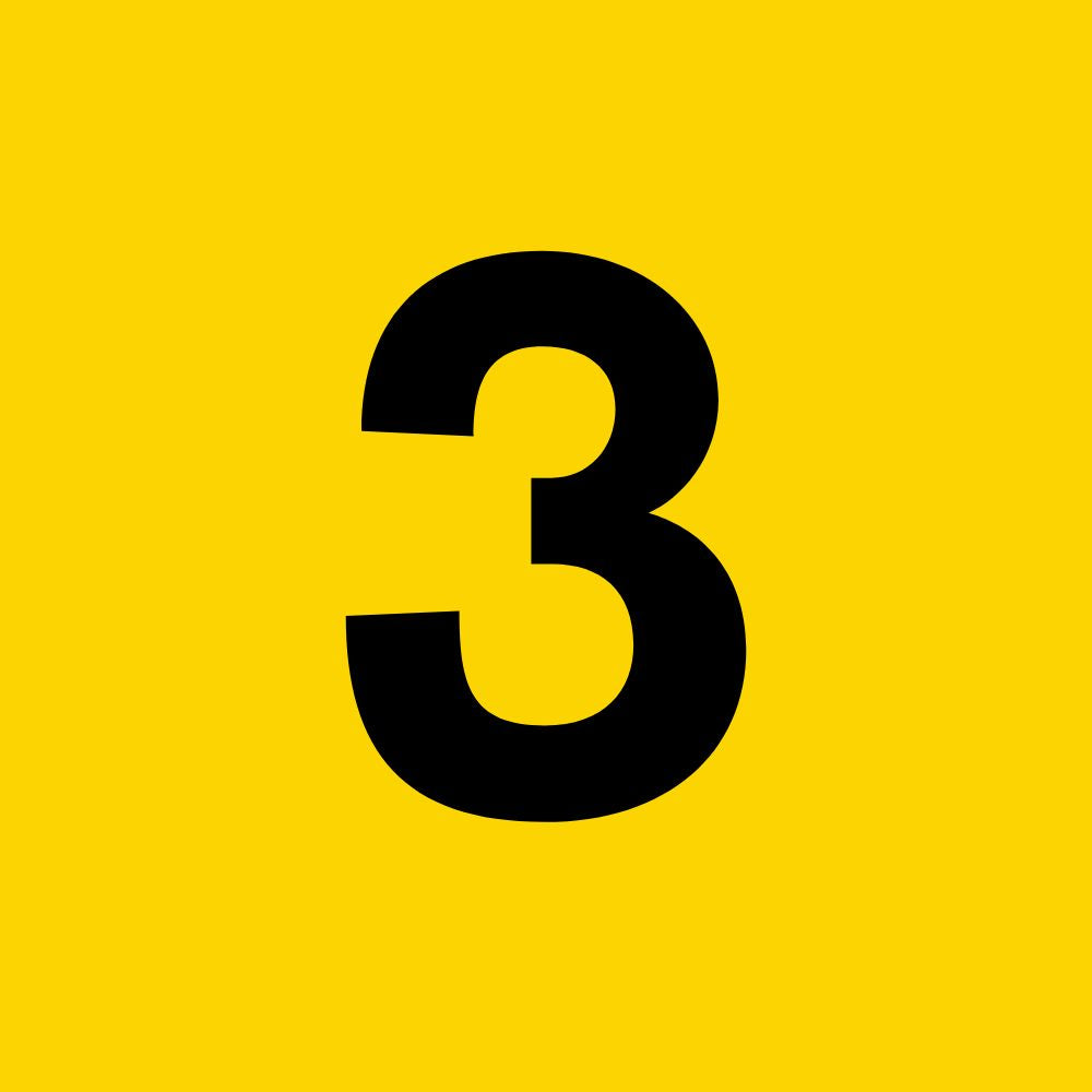 Black number '3' on a yellow background